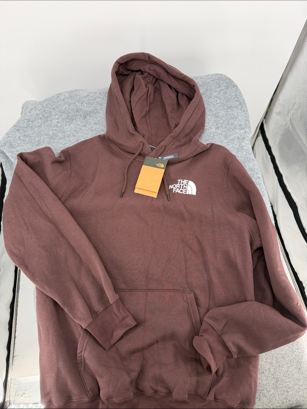 The North Face coal brown white logo Hooded Pullover rare Sweatshirt NWT Large